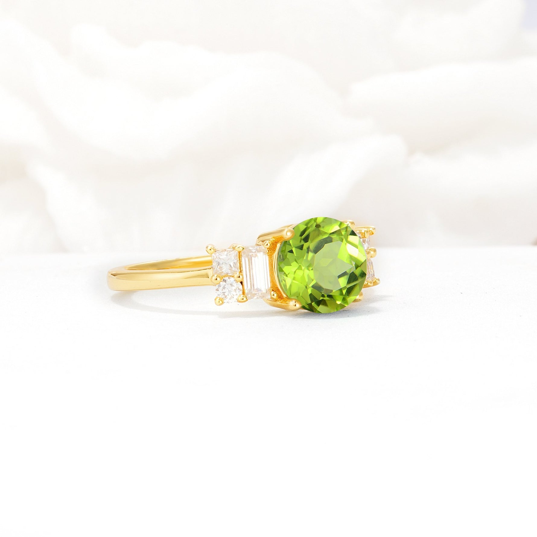 Round Cut Peridot Baguette Side Stone Engagement Ring - Additional view