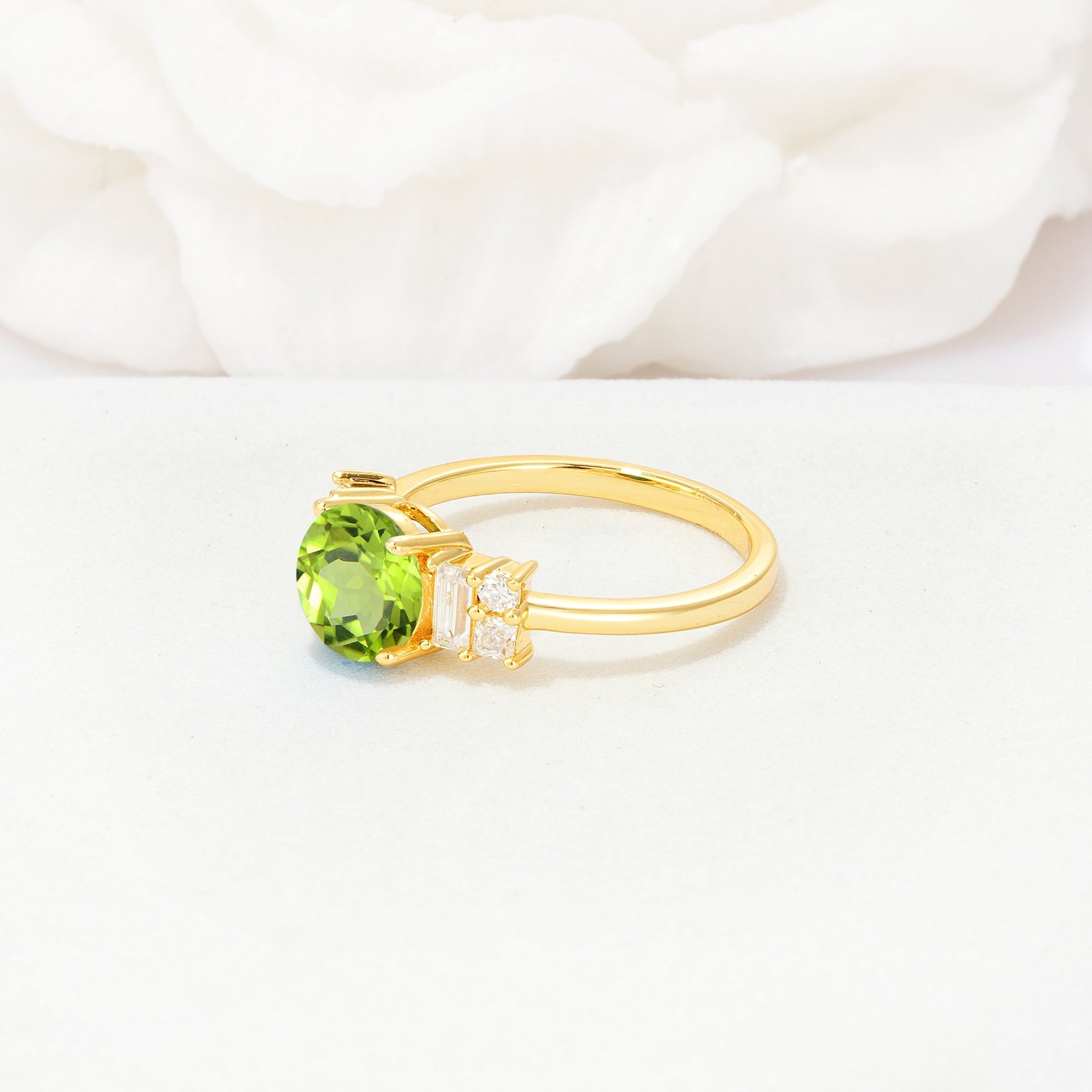 Round Cut Peridot Baguette Side Stone Engagement Ring - Additional view