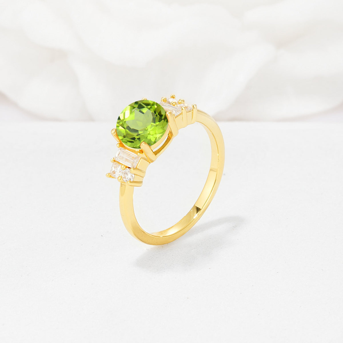 Round Cut Peridot Baguette Side Stone Engagement Ring - Additional view