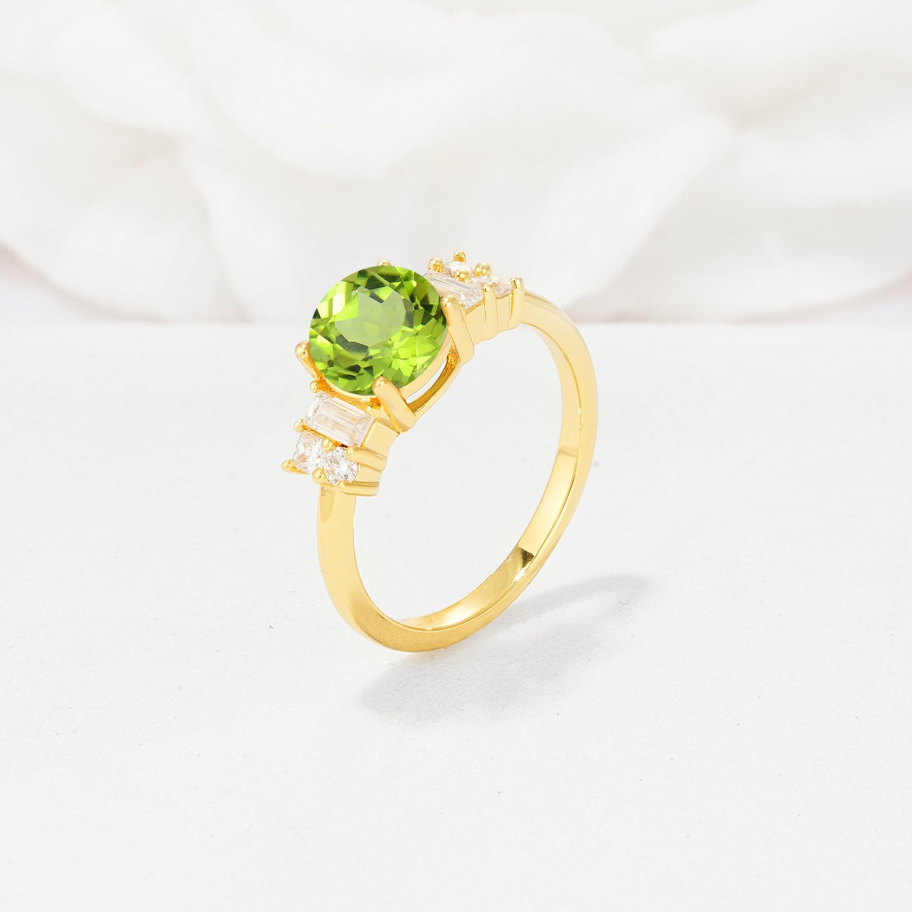 Round Cut Peridot Baguette Side Stone Engagement Ring - Additional view