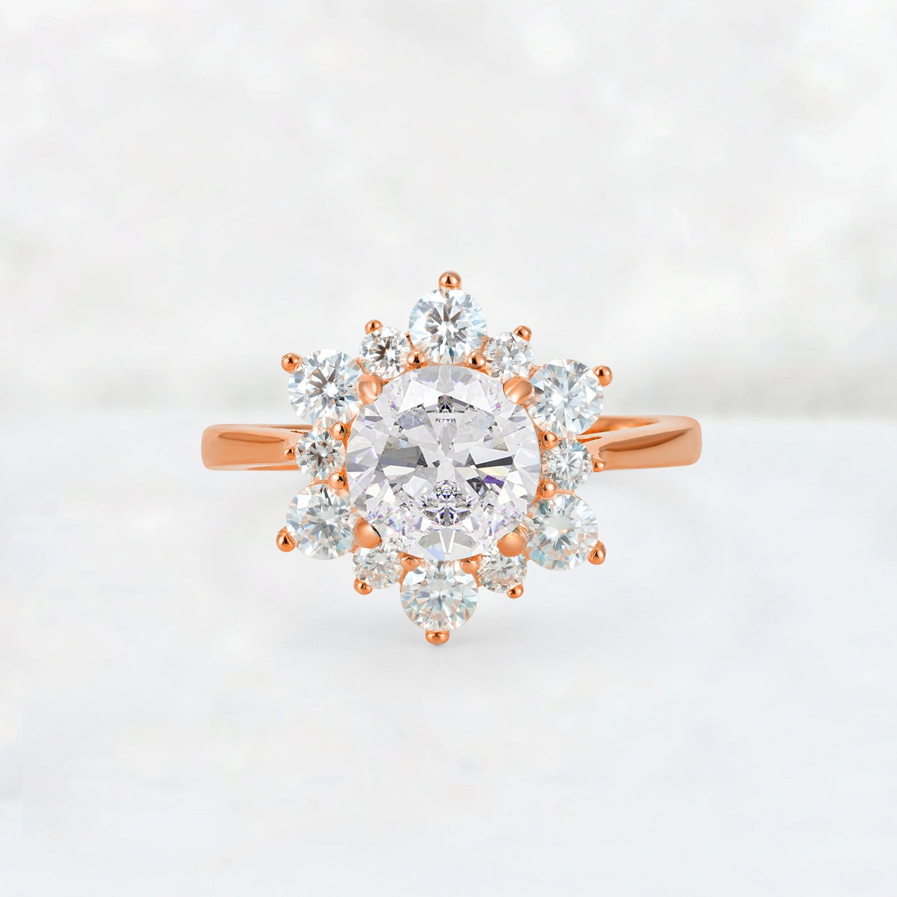 Round Cut Moissanite Floral Cluster Engagement Ring - Additional view