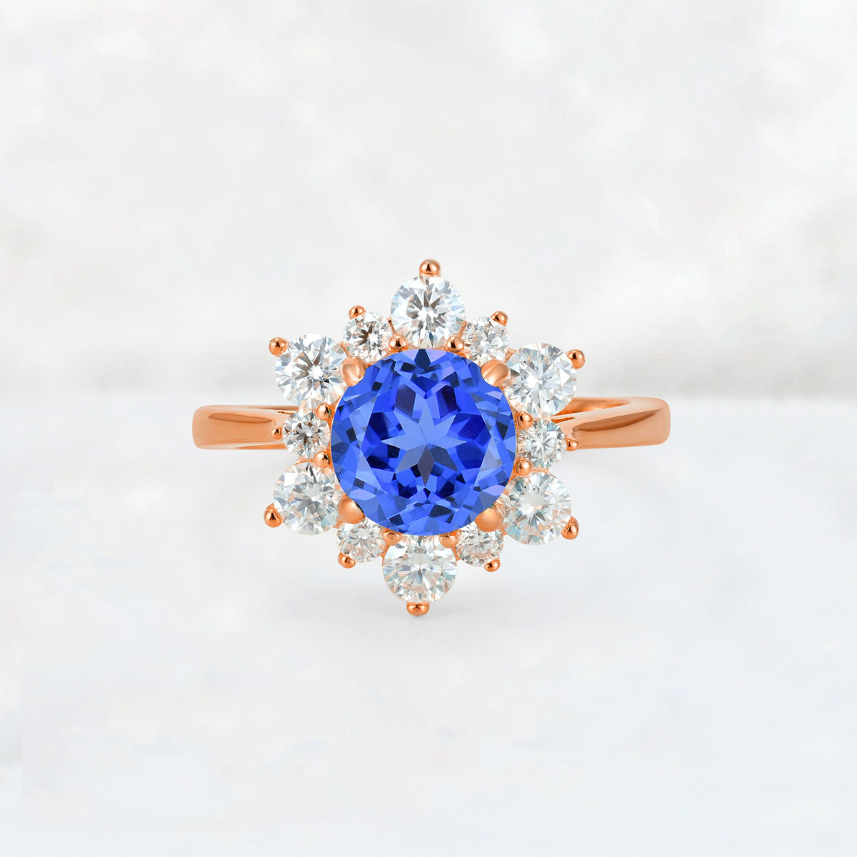 Round Cut Sapphire Floral Cluster Engagement Ring - Additional view