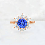 Round Cut Sapphire Floral Cluster Engagement Ring - Additional view