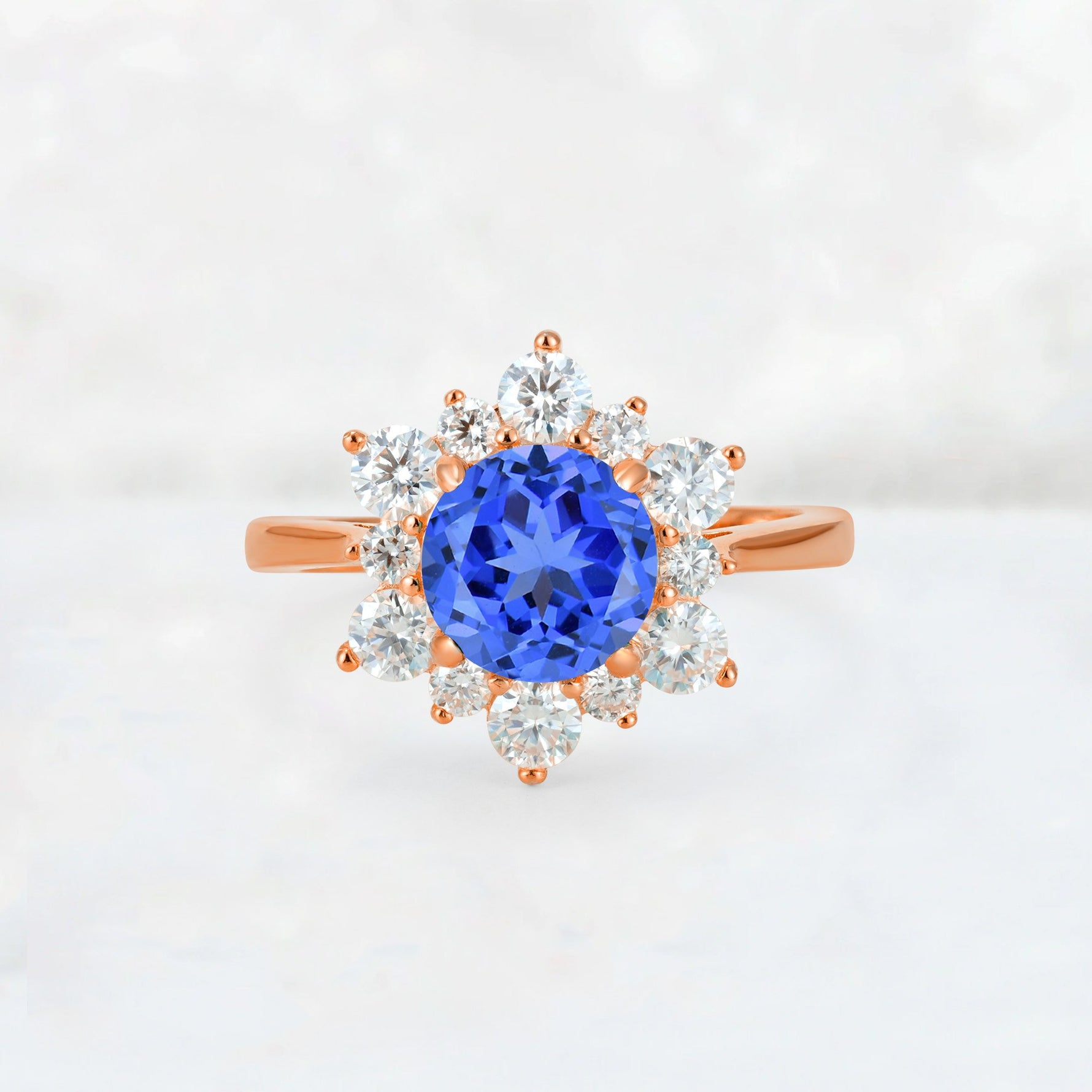 Round Cut Sapphire Floral Cluster Engagement Ring - Additional view