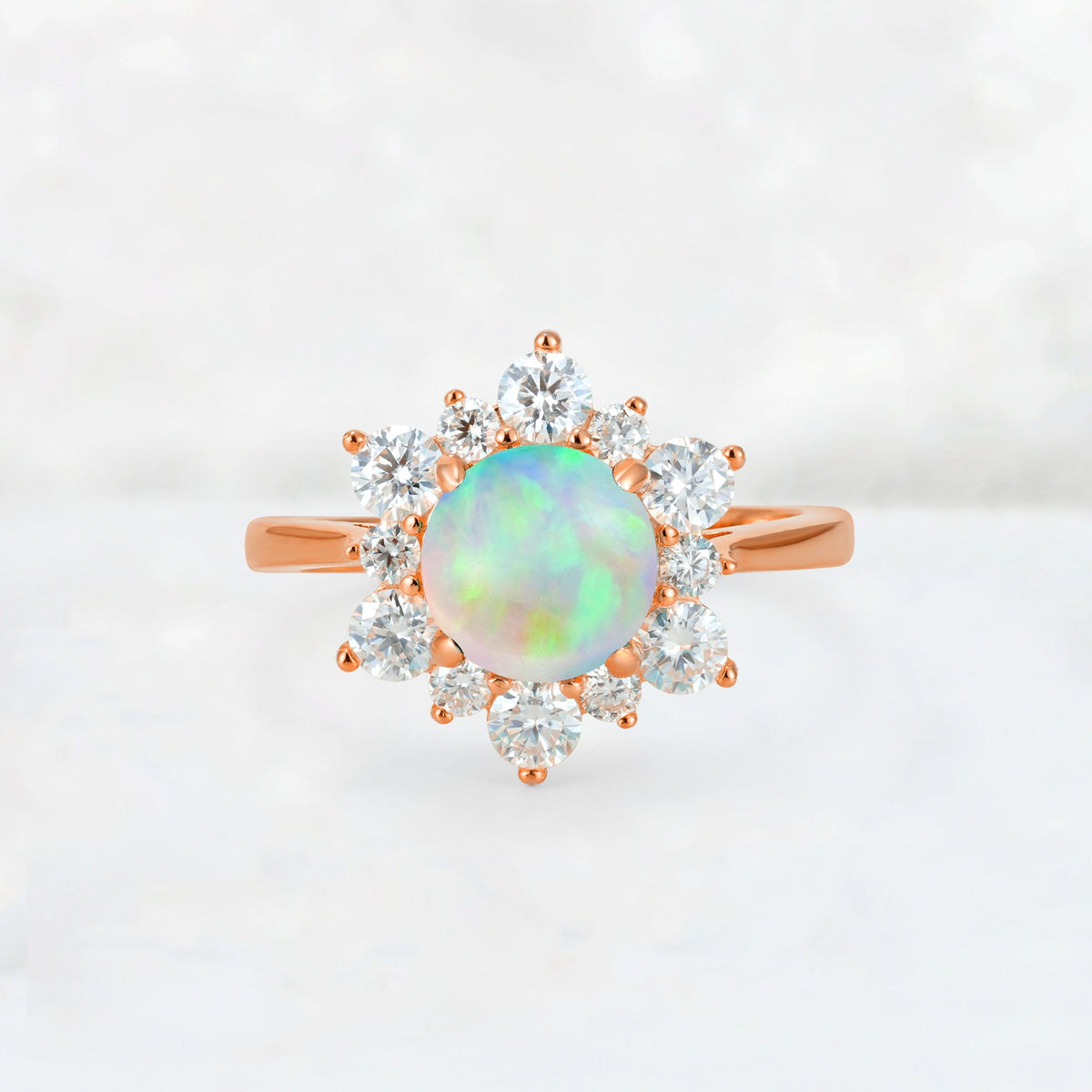 Round Cut Fire Opal Floral Cluster Engagement Ring - Additional view