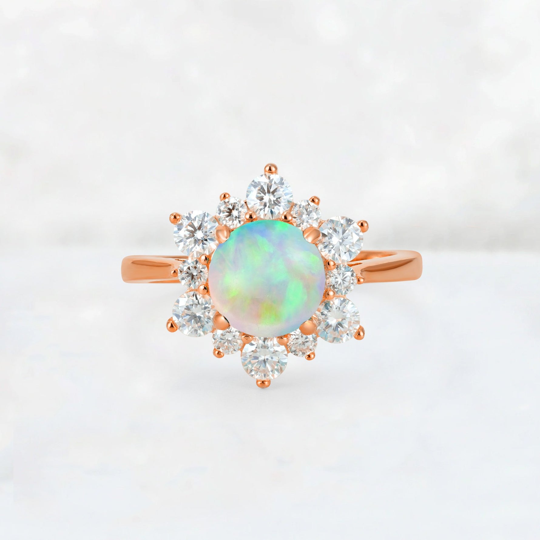 Round Cut Fire Opal Floral Cluster Engagement Ring - Additional view