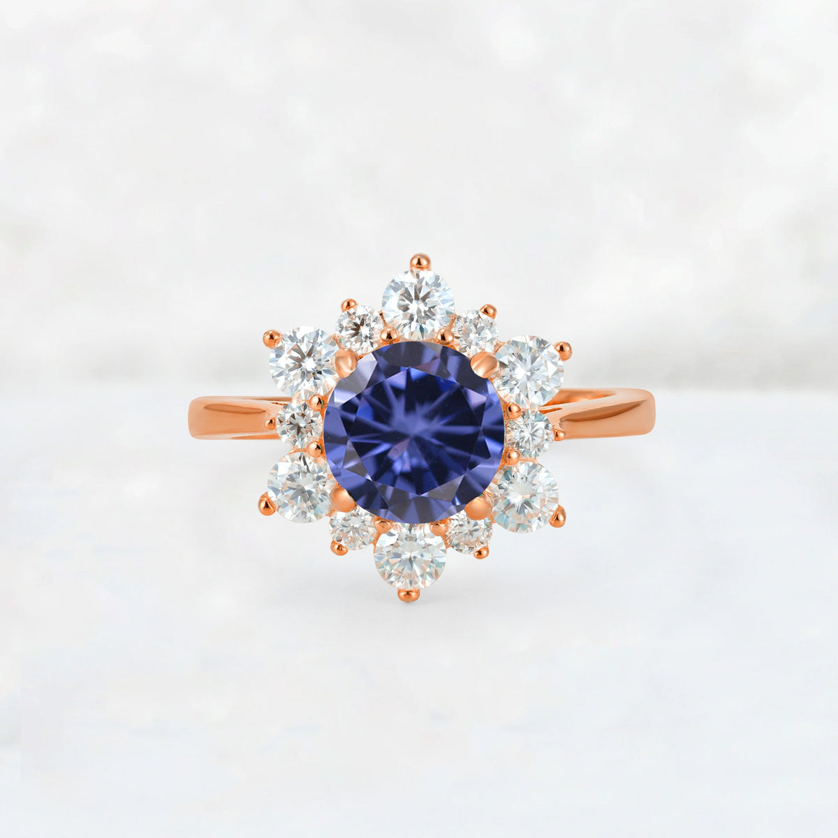 Round Cut Tanzanite Floral Cluster Engagement Ring - Additional view