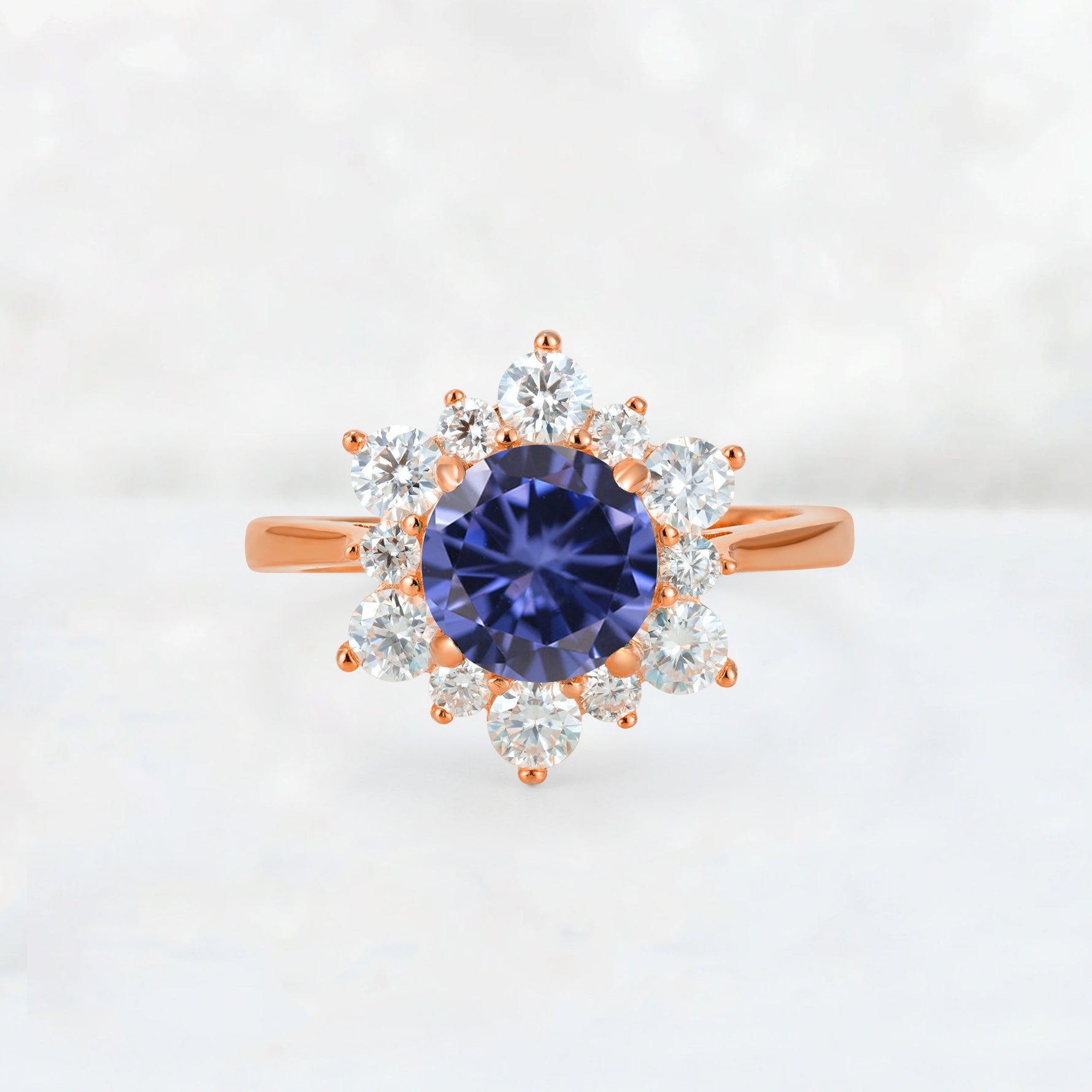 Round Cut Tanzanite Floral Cluster Engagement Ring - Additional view