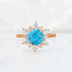 Round Cut Turquoise Floral Cluster Engagement Ring - Additional view