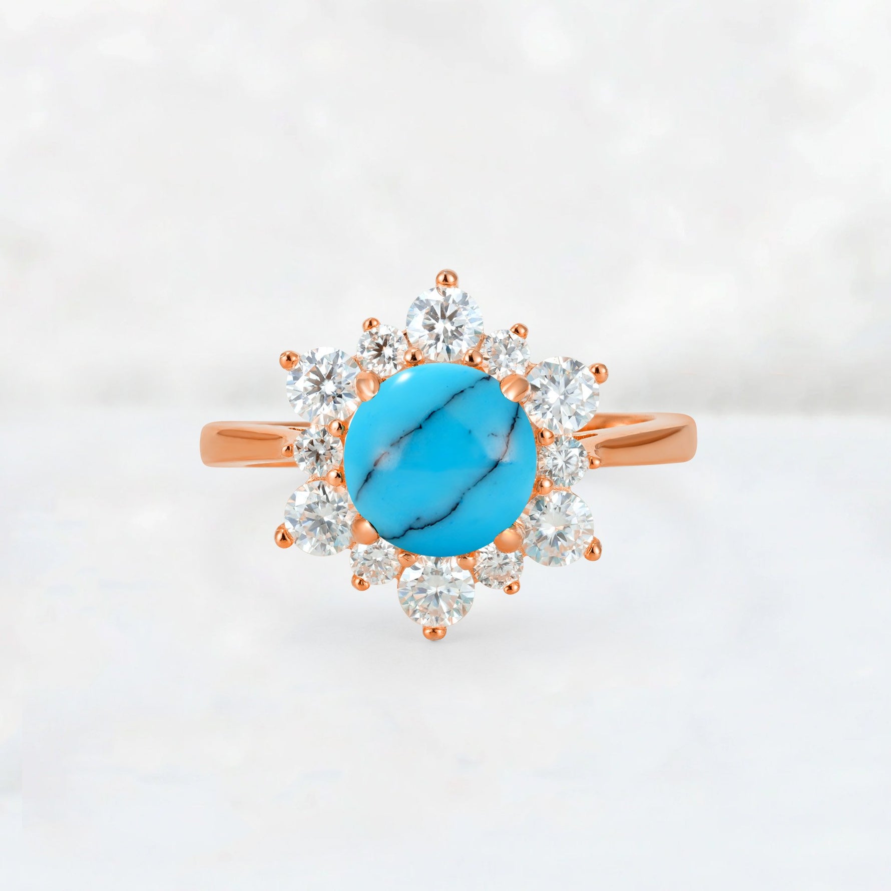 Round Cut Turquoise Floral Cluster Engagement Ring - Additional view