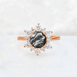 Round Cut Black Rutilated Quartz Floral Cluster Engagement Ring - Additional view
