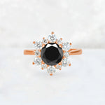 Round Cut Black Onyx Floral Cluster Engagement Ring - Additional view