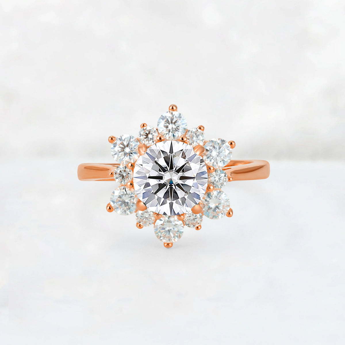 Round Cut Lab Diamond Floral Cluster Engagement Ring - Additional view