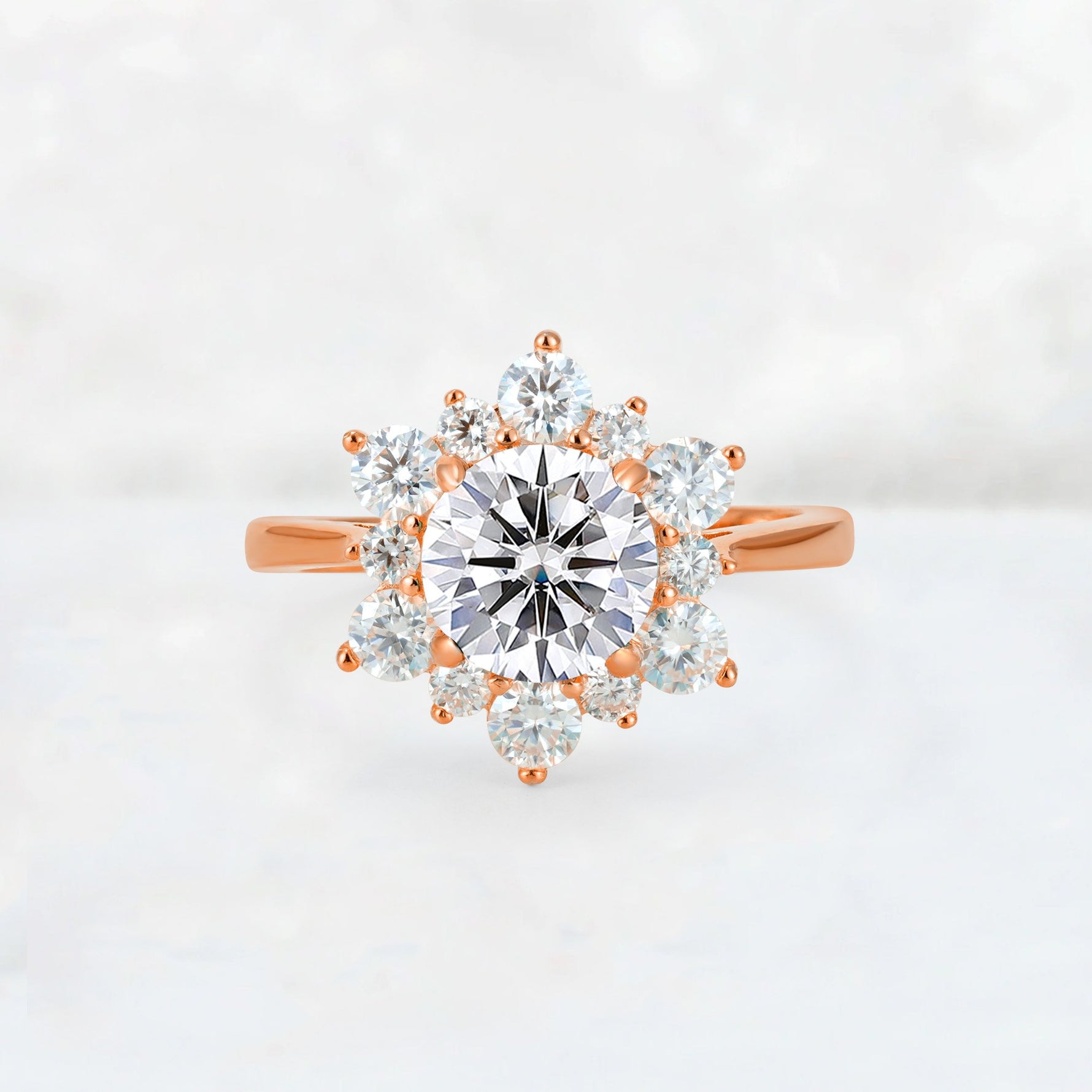 Round Cut Lab Diamond Floral Cluster Engagement Ring - Additional view