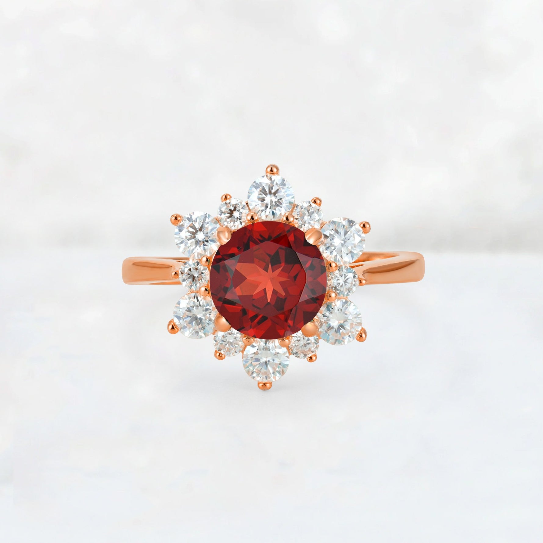 Round Cut Garnet Floral Cluster Engagement Ring - Additional view
