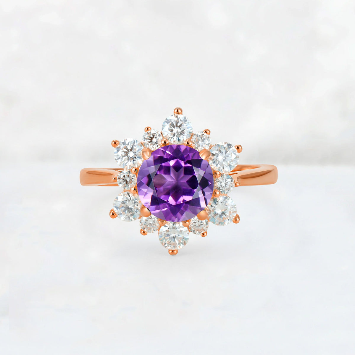 Round Cut Amethyst Floral Cluster Engagement Ring - Additional view
