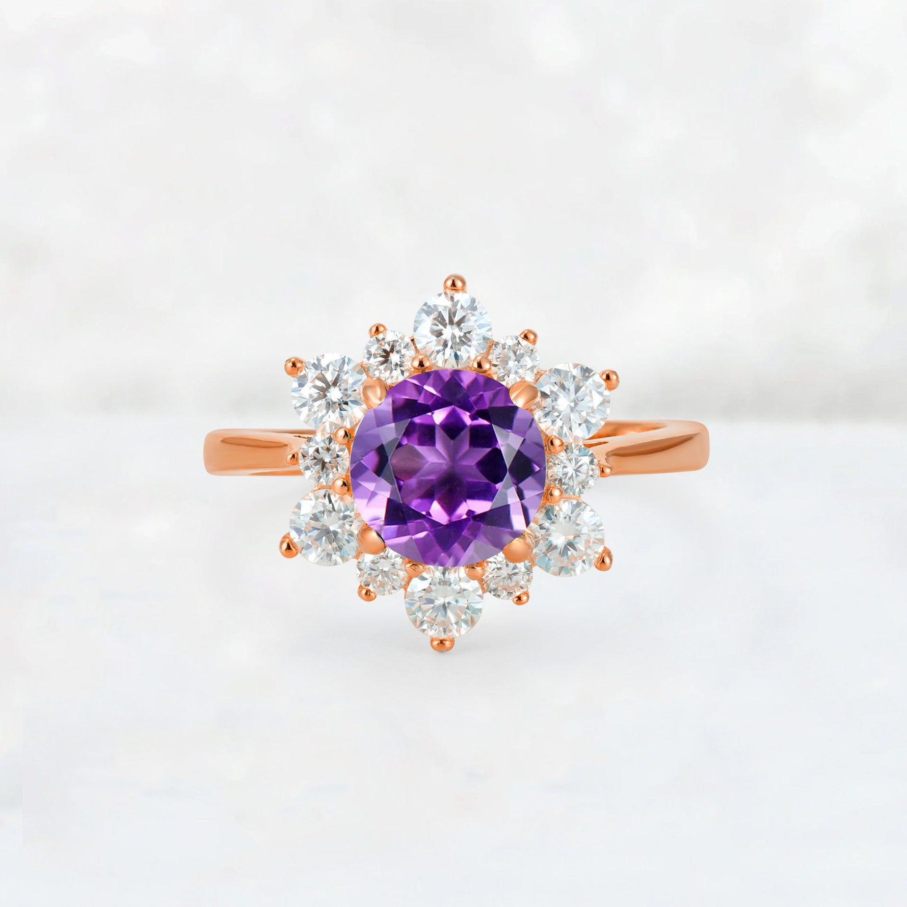 Round Cut Amethyst Floral Cluster Engagement Ring - Additional view