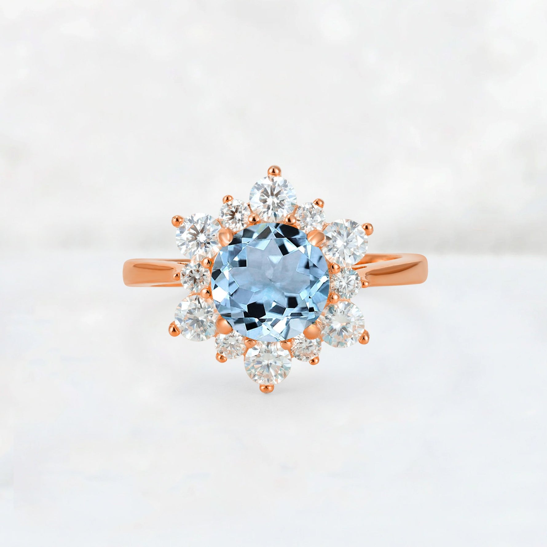 Round Cut Aquamarine Floral Cluster Engagement Ring - Additional view