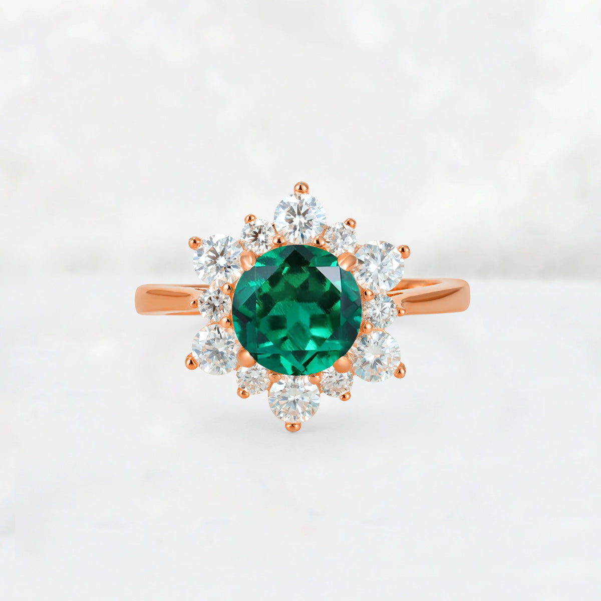 Round Cut Emerald Floral Cluster Engagement Ring - Additional view