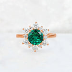Round Cut Emerald Floral Cluster Engagement Ring - Additional view
