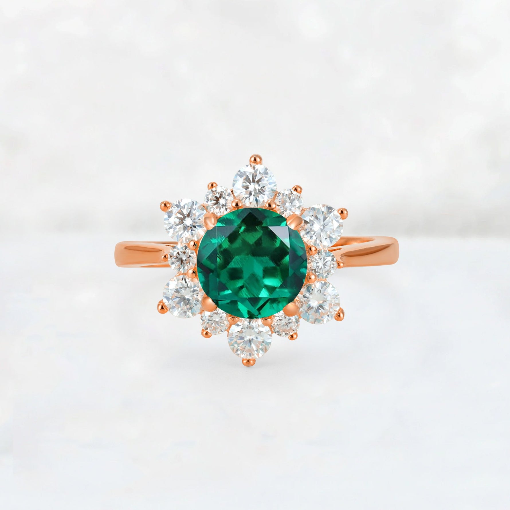 Round Cut Emerald Floral Cluster Engagement Ring - Additional view