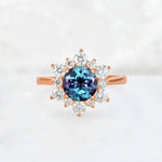 Round Cut Alexandrite Floral Cluster Engagement Ring - Additional view
