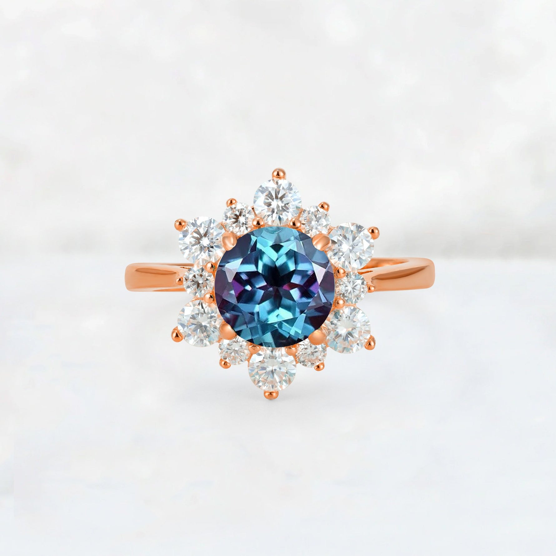 Round Cut Alexandrite Floral Cluster Engagement Ring - Additional view