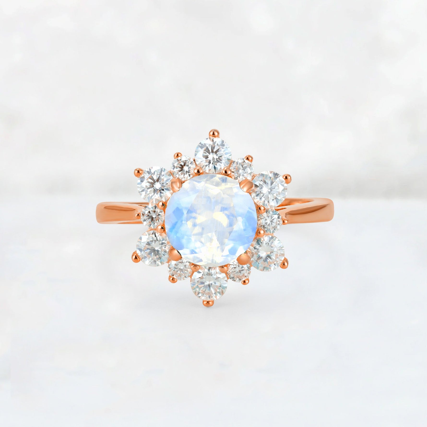 Round Cut Moonstone Floral Cluster Engagement Ring - Additional view