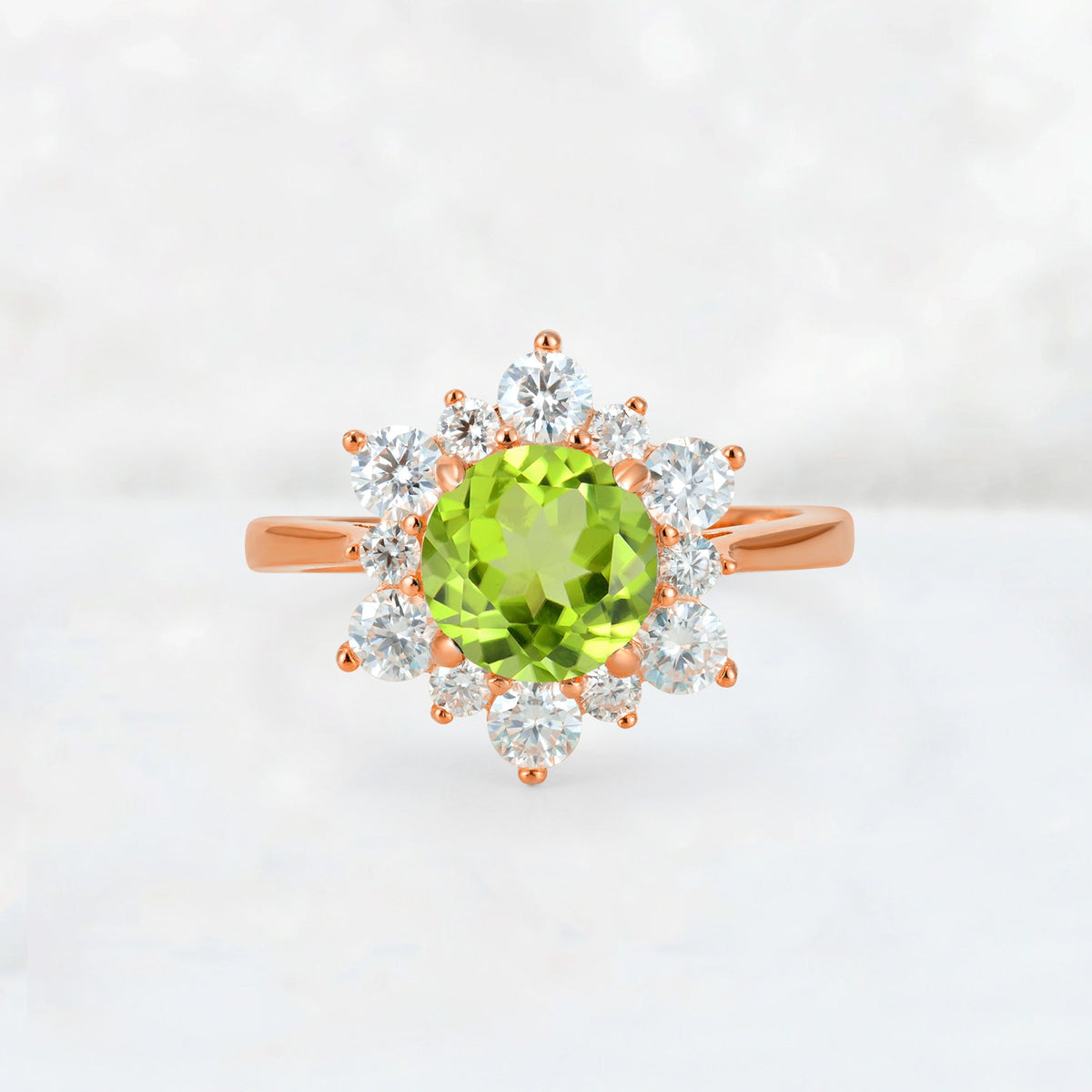Round Cut Peridot Floral Cluster Engagement Ring - Additional view