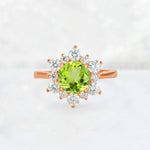 Round Cut Peridot Floral Cluster Engagement Ring - Additional view