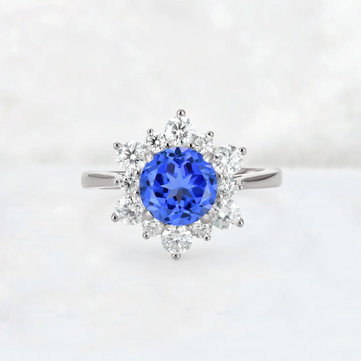 Round Cut Sapphire Floral Cluster Engagement Ring - Additional view