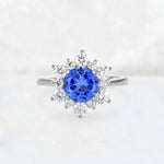 Round Cut Sapphire Floral Cluster Engagement Ring - Additional view