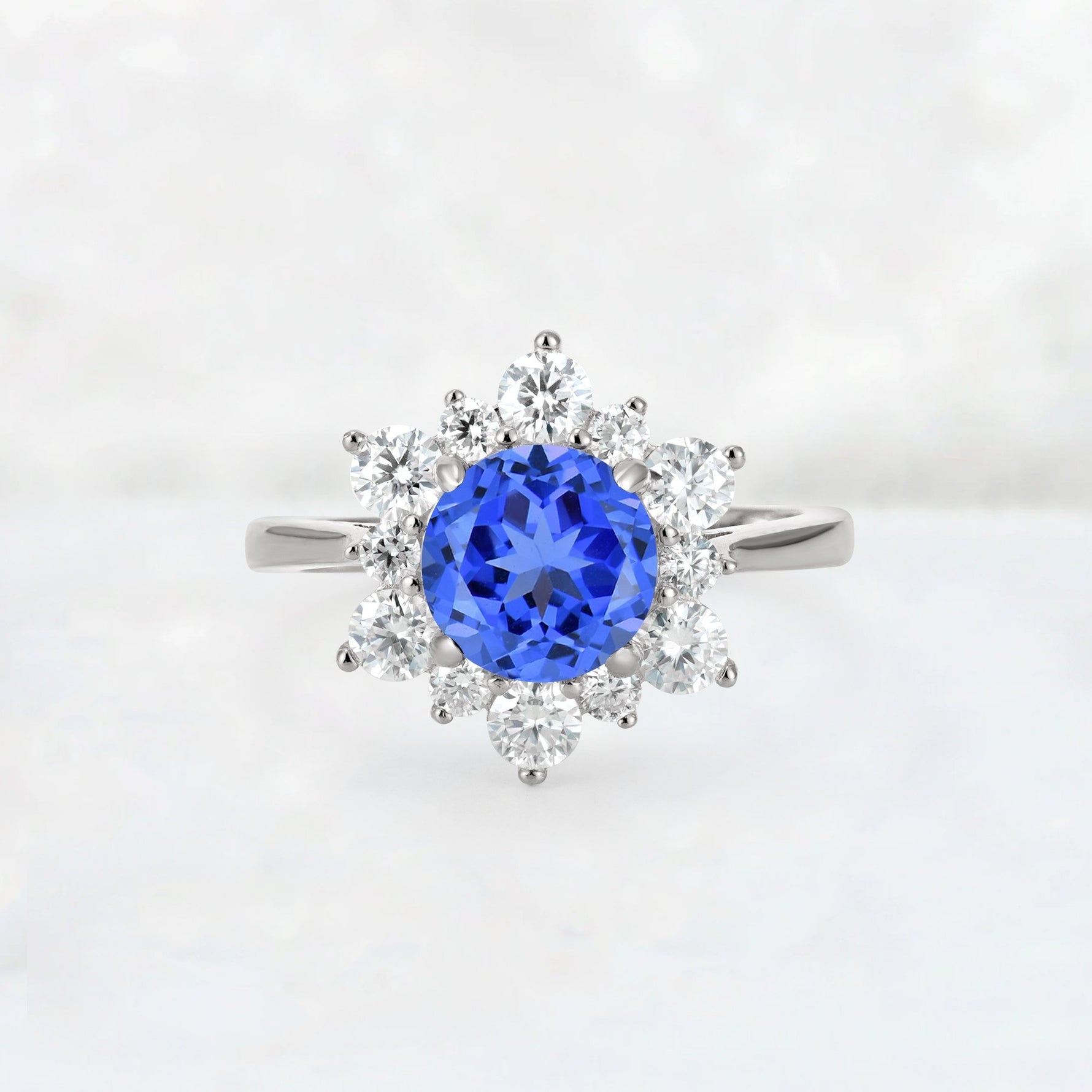 Round Cut Sapphire Floral Cluster Engagement Ring - Additional view