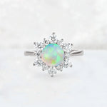 Round Cut Fire Opal Floral Cluster Engagement Ring - Additional view