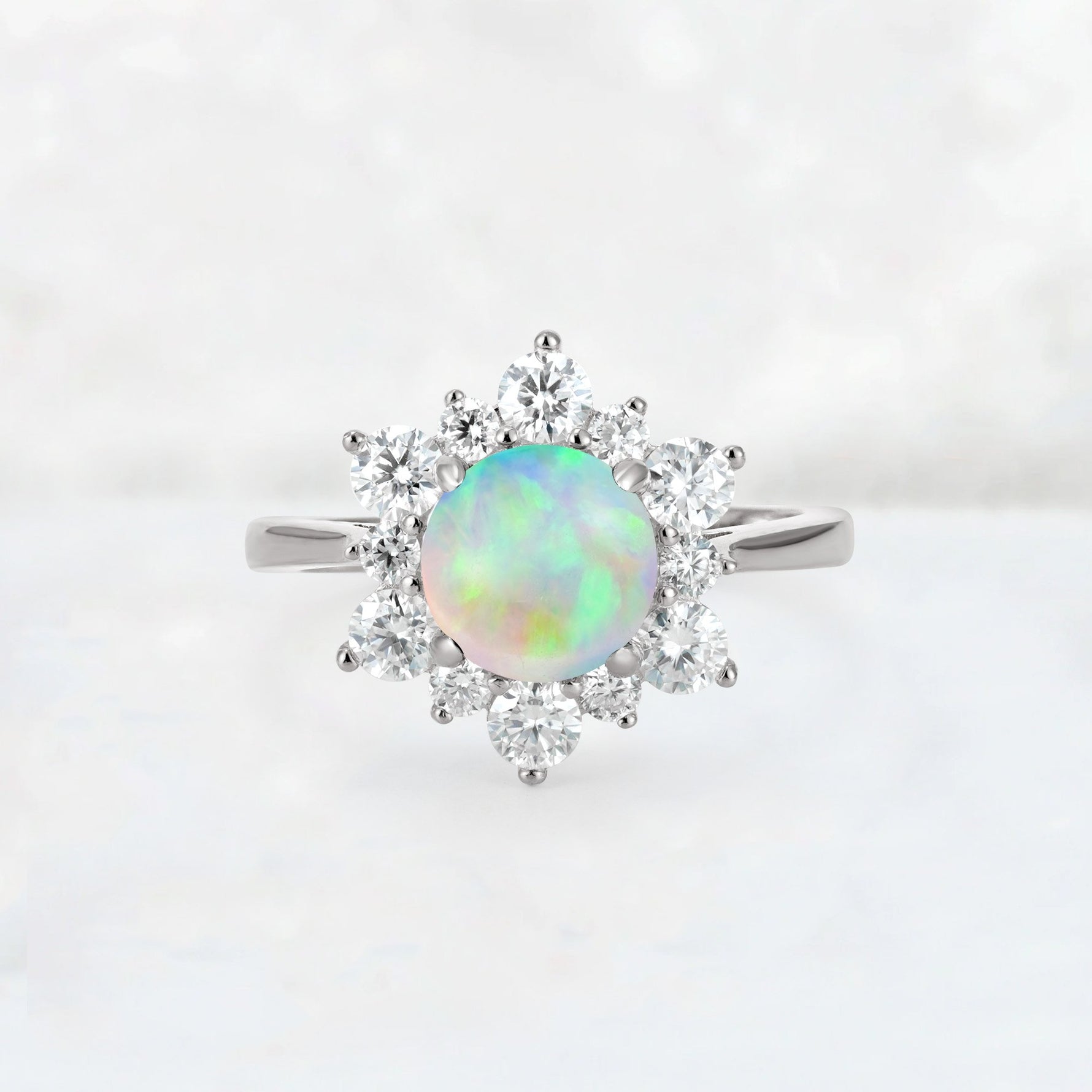 Round Cut Fire Opal Floral Cluster Engagement Ring - Additional view