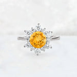 Round Cut Citrine Floral Cluster Engagement Ring - Additional view
