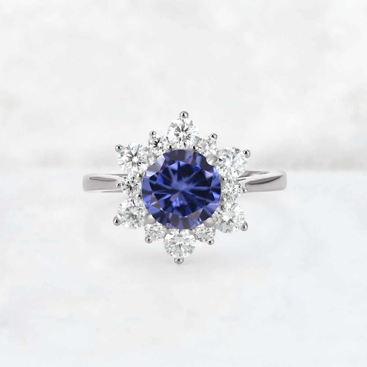 Round Cut Tanzanite Floral Cluster Engagement Ring - Additional view