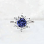 Round Cut Tanzanite Floral Cluster Engagement Ring - Additional view