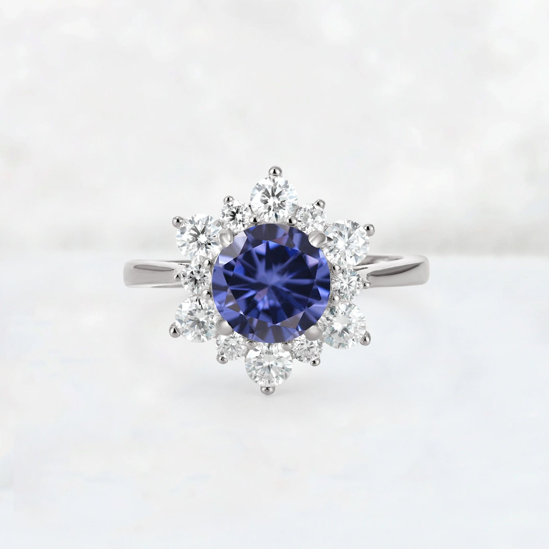 Round Cut Tanzanite Floral Cluster Engagement Ring - Additional view