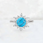 Round Cut Turquoise Floral Cluster Engagement Ring - Additional view