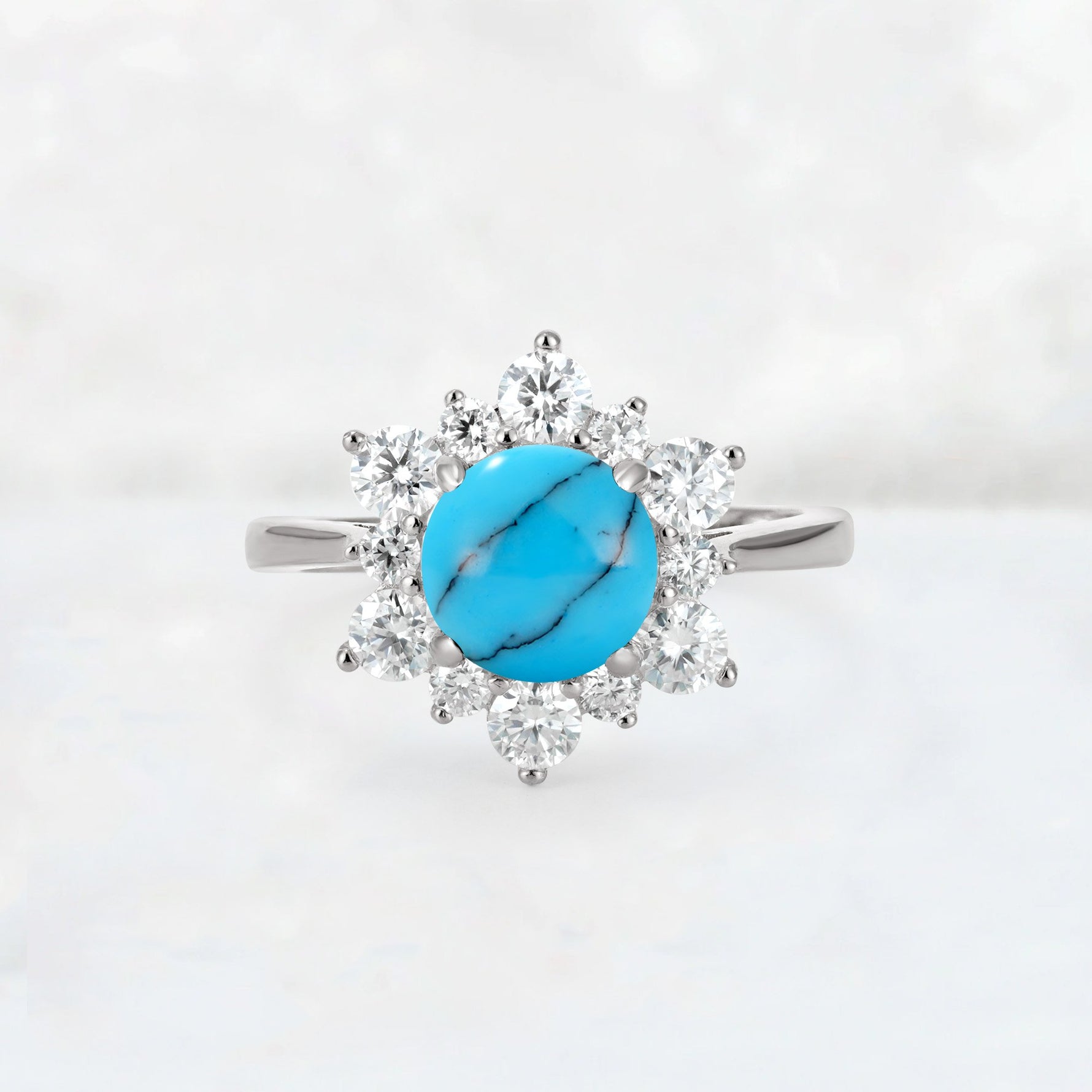 Round Cut Turquoise Floral Cluster Engagement Ring - Additional view