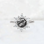 Round Cut Black Rutilated Quartz Floral Cluster Engagement Ring - Additional view