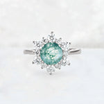 Round Cut Moss Agate Floral Cluster Engagement Ring - Additional view