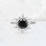 Round Cut Black Onyx Floral Cluster Engagement Ring - Additional view
