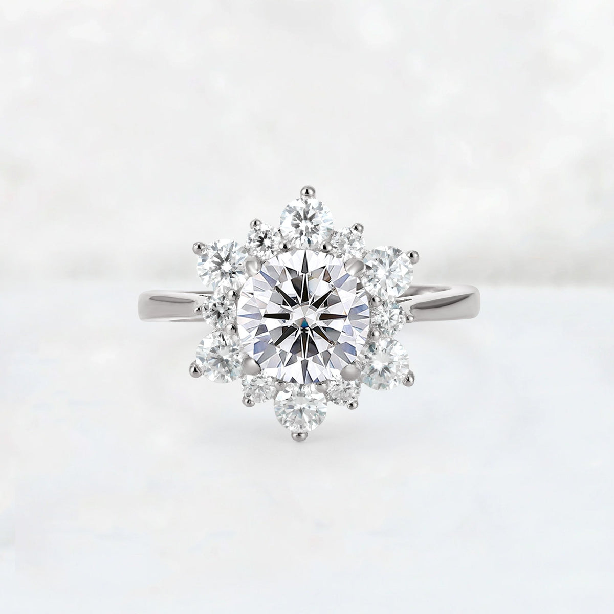 Round Cut Lab Diamond Floral Cluster Engagement Ring - Additional view
