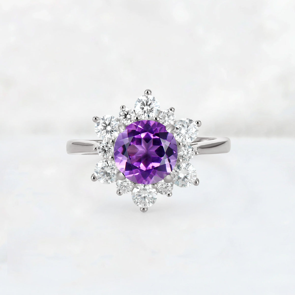Round Cut Amethyst Floral Cluster Engagement Ring - Additional view