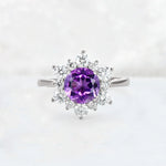 Round Cut Amethyst Floral Cluster Engagement Ring - Additional view