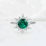 Round Cut Emerald Floral Cluster Engagement Ring - Additional view