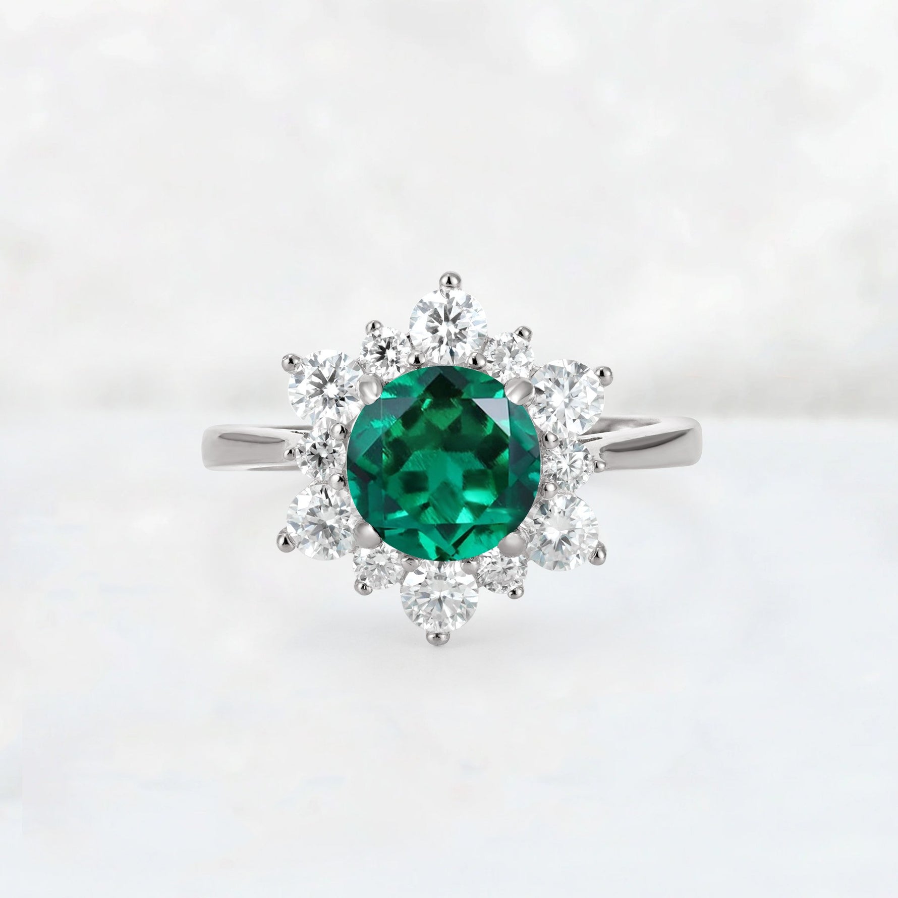 Round Cut Emerald Floral Cluster Engagement Ring - Additional view