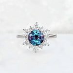 Round Cut Alexandrite Floral Cluster Engagement Ring - Additional view